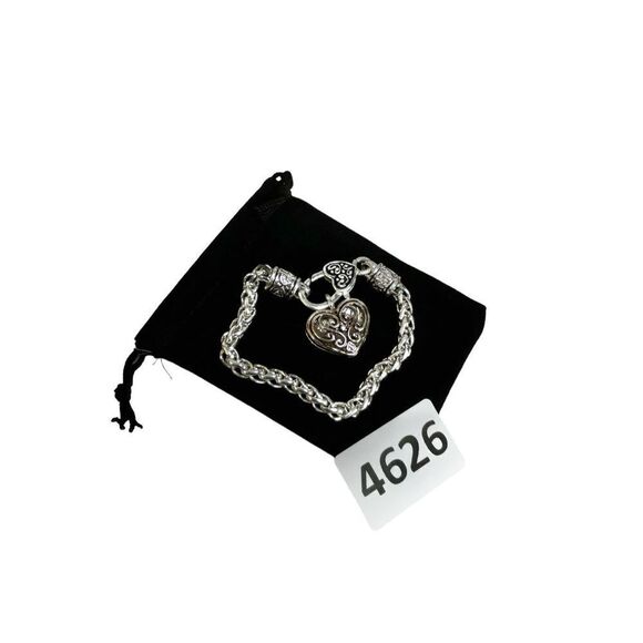 Designer Inspired Silver Tone Floral Wave Heart Drop Pendant Bracelet - Picture 2 of 5